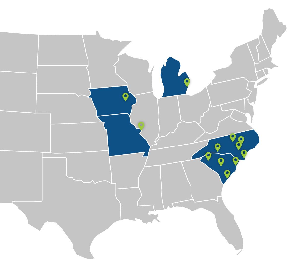 Map of the east coast of USA